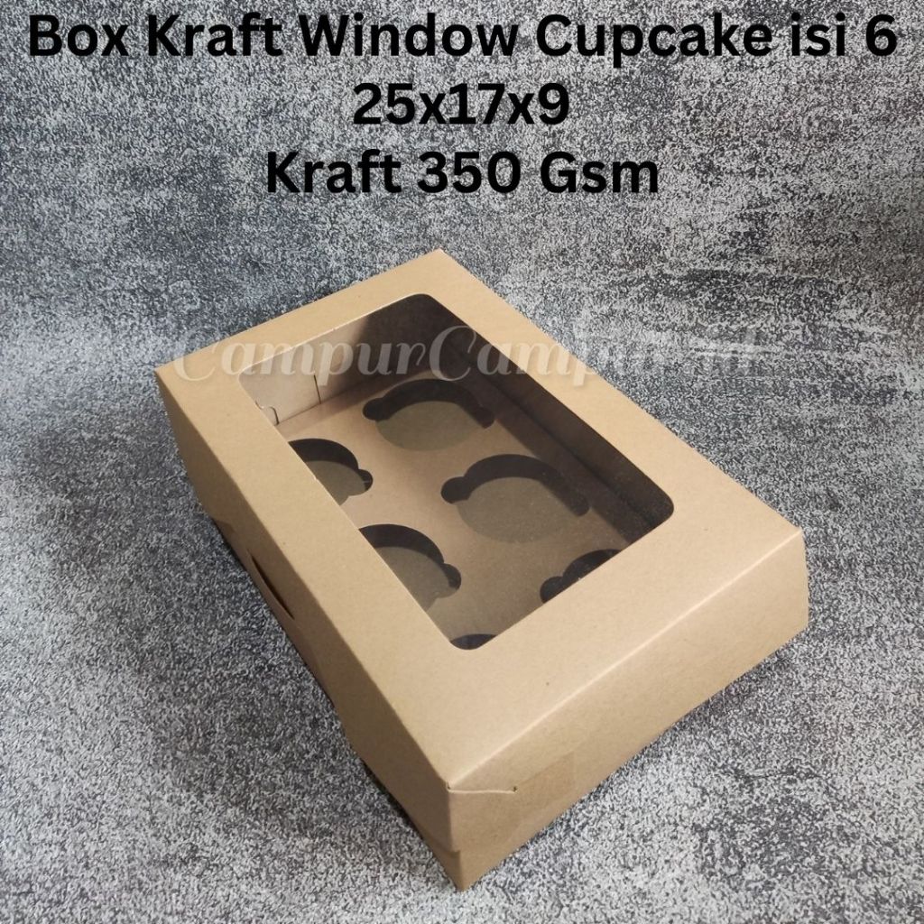 

Box Cupcake Kraft Laminasi Coklat Isi 6 +Inner Sekat 6 Ukuran 25x17x9 Kotak Kue Pudding Pie Muffin