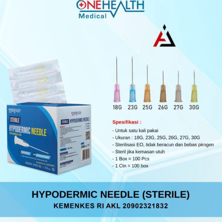 Ready Irit  Disposible Needle Onehealth Box isi 1 Pcs 18G 23G 25G 26G 27G 3G  Nald
