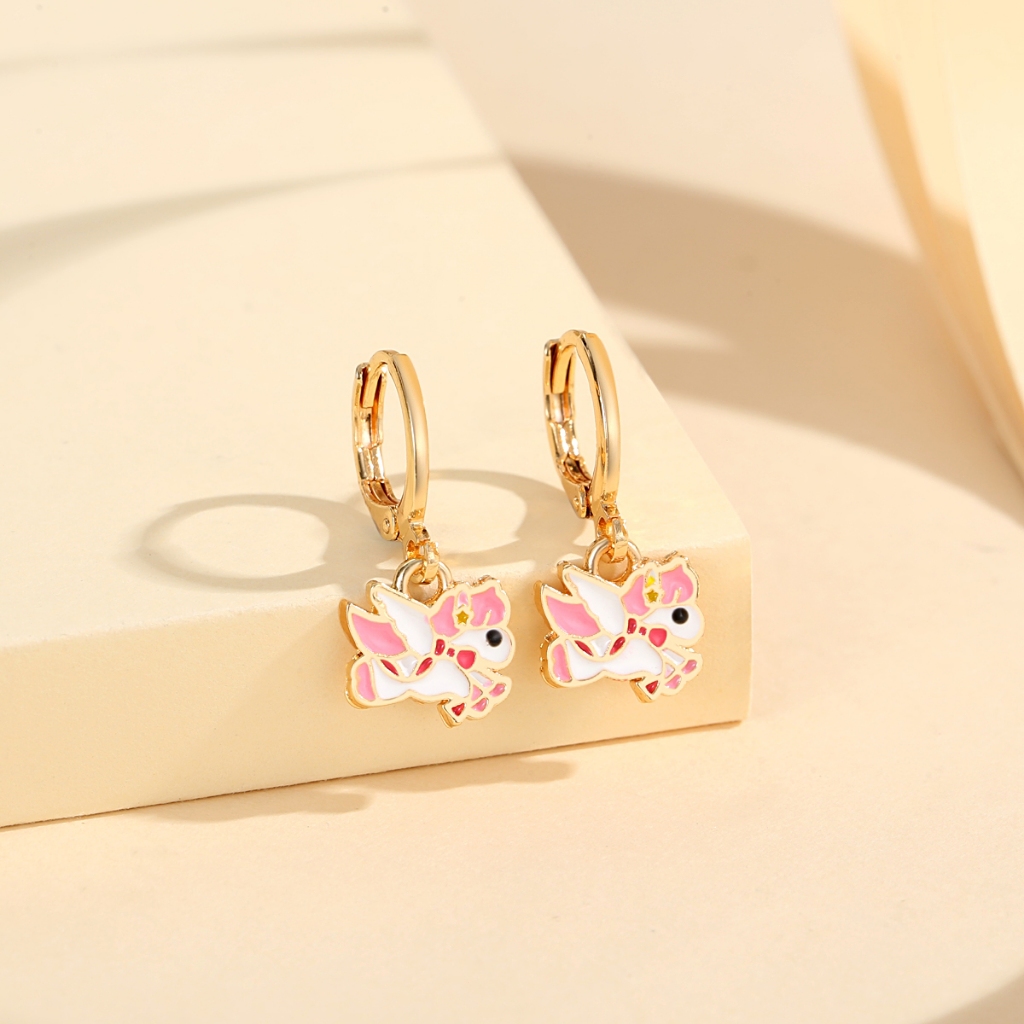 LM618【COD】 Fashion Unicorn Anting Anak Titanium Lapis Emas Perhiasan Imitasi Anting Pony