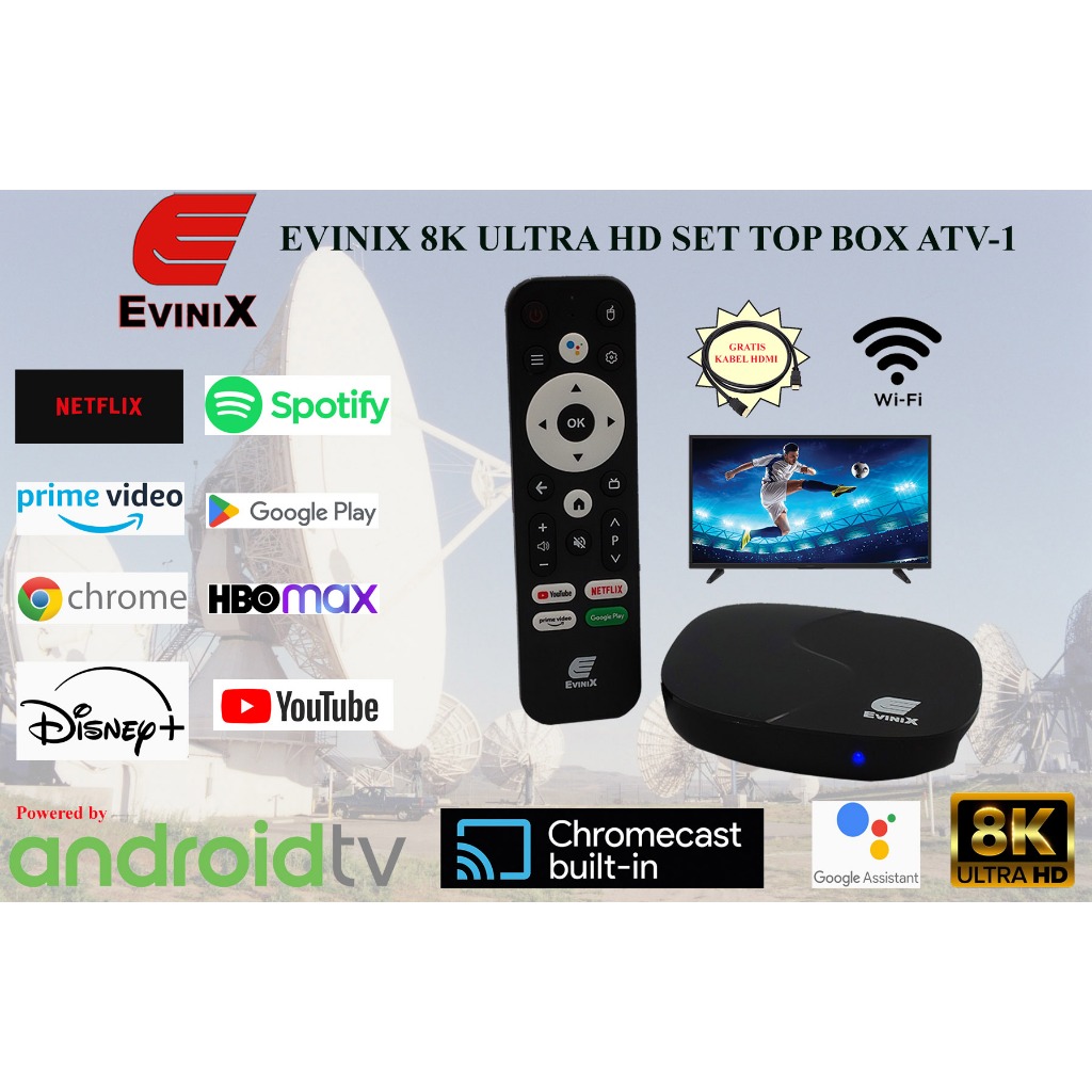 ANDROID TV BOX RAM 2 ROM 16 HD 4K 1080P STB ANDROID BOX Evinix ATV 1 Android Terbaru, Netflix lagi