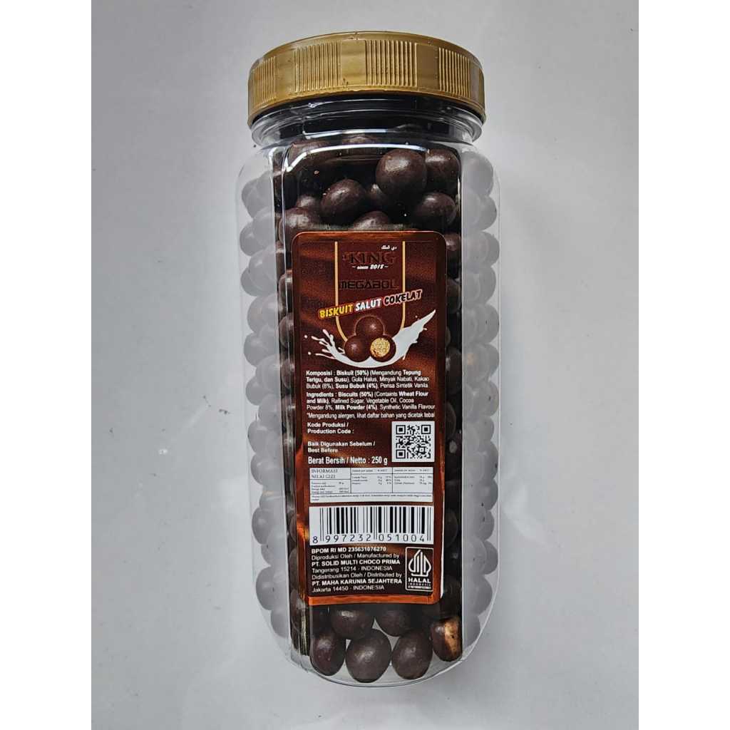 

D'KING MEGABOL BISKUIT SALUT COKLAT BENTUK BOLA MINI 1 TOPLES 250 GRAM D'KING BONIBOL