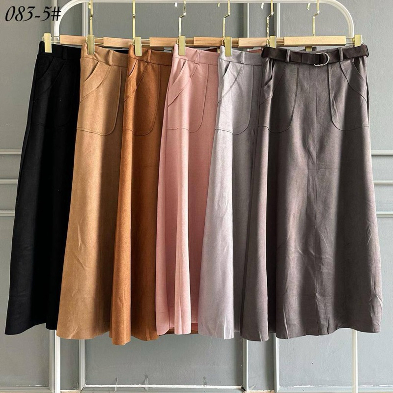 Rok Suede Maxi Import + Belt - 083 Rok Maxi Suede Bahan Import Stretch
