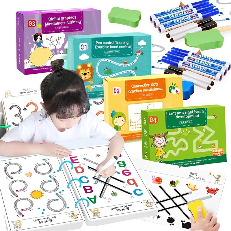 136PCS Magic Workbook Buku Anak set Worksheet Anak 2 Tahun Buku Wipe And Clean Buku Edukasi Anak
