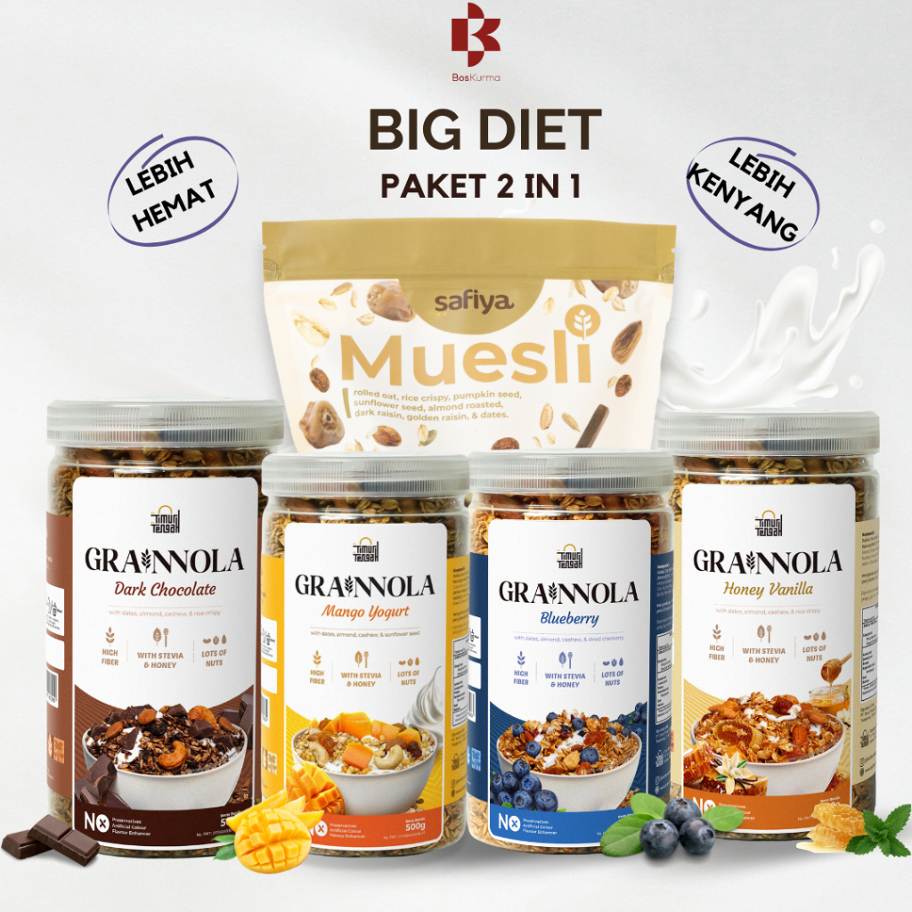 

[ BIG DIET ] Grainnola Timur Tengah 500gr + Muesli Safiya 500gr Sereal Granola Sarapan