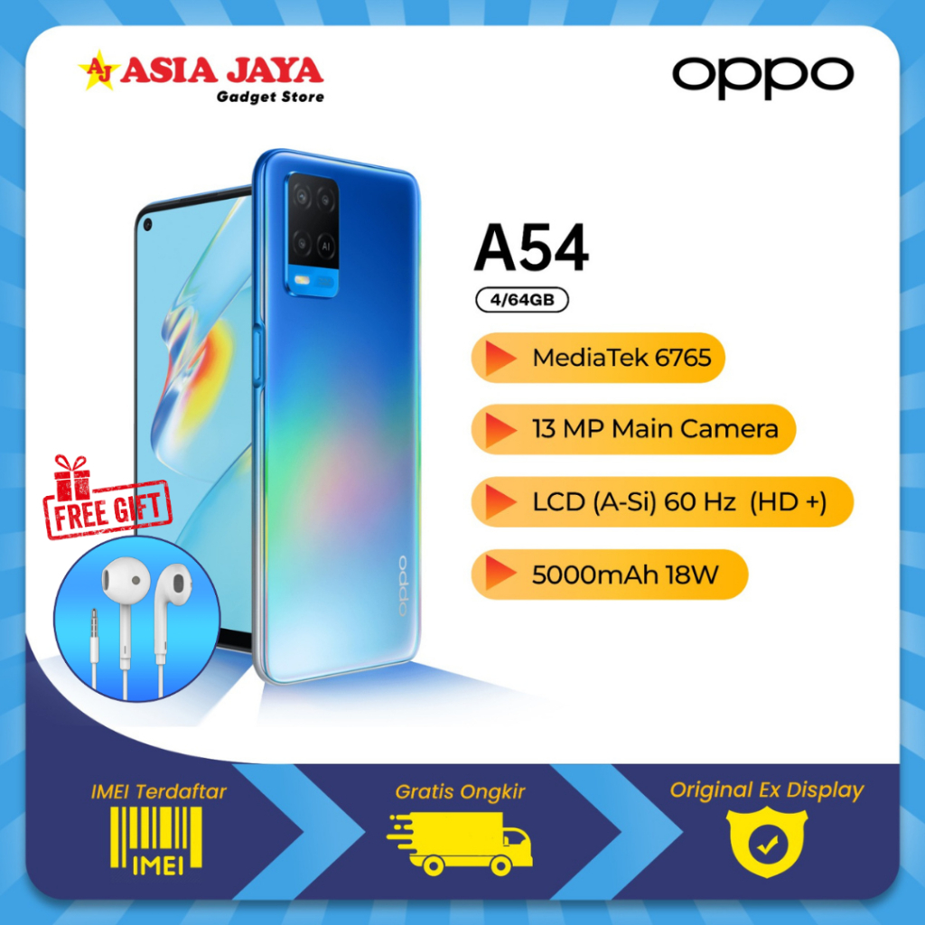 [EX DISPLAY] OPPO A55 RAM 4/64GB Kamera AI 50MP 5000mAh Baterai Tahan Lama Layar Punch Hole 6.51'' K