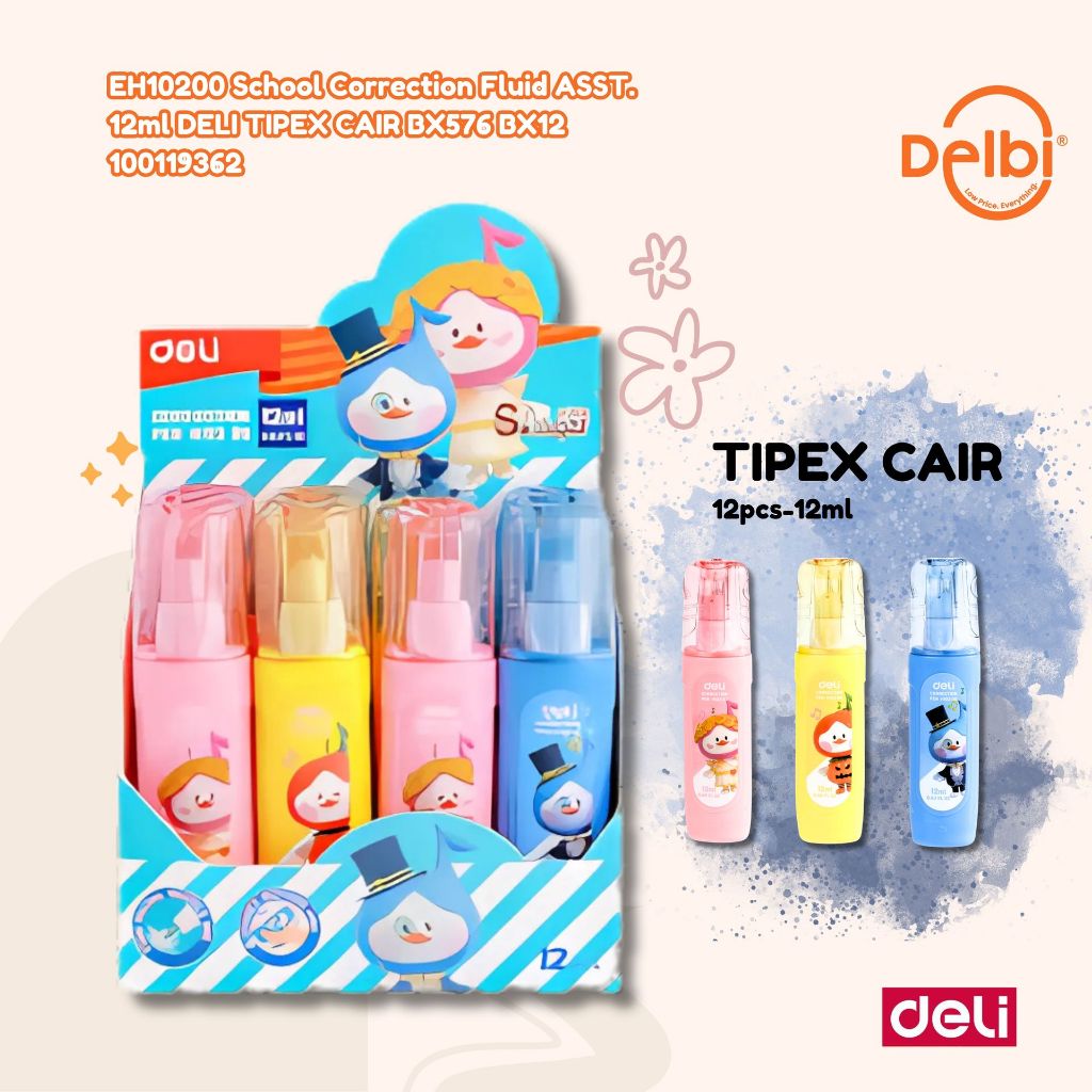 

1 PCS Deli Tip Ex Tinta Cair Koreksi Pen Peralatan Sekolah EH10200 School Correction Fluid ASST. 12ml DELI TIPEX CAIR BX576 BX12