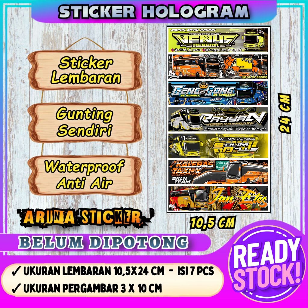

7 PC STIKER BUS PANJANG Stiker Bus Basuri Lembaran Hologram Anti Air Sticker Telolet Basuri