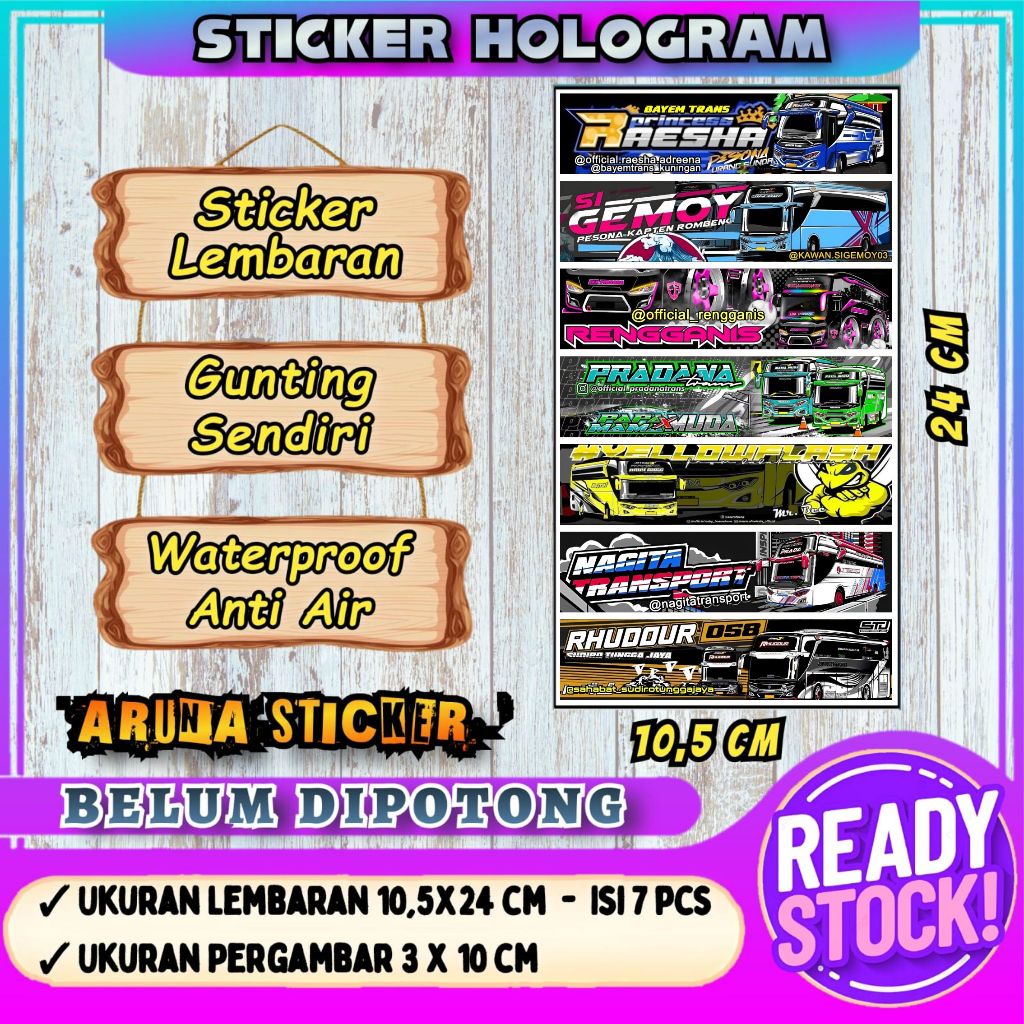 

7 PC STIKER BUS PANJANG Stiker Bus Basuri Lembaran Hologram Anti Air Sticker Telolet Basuri