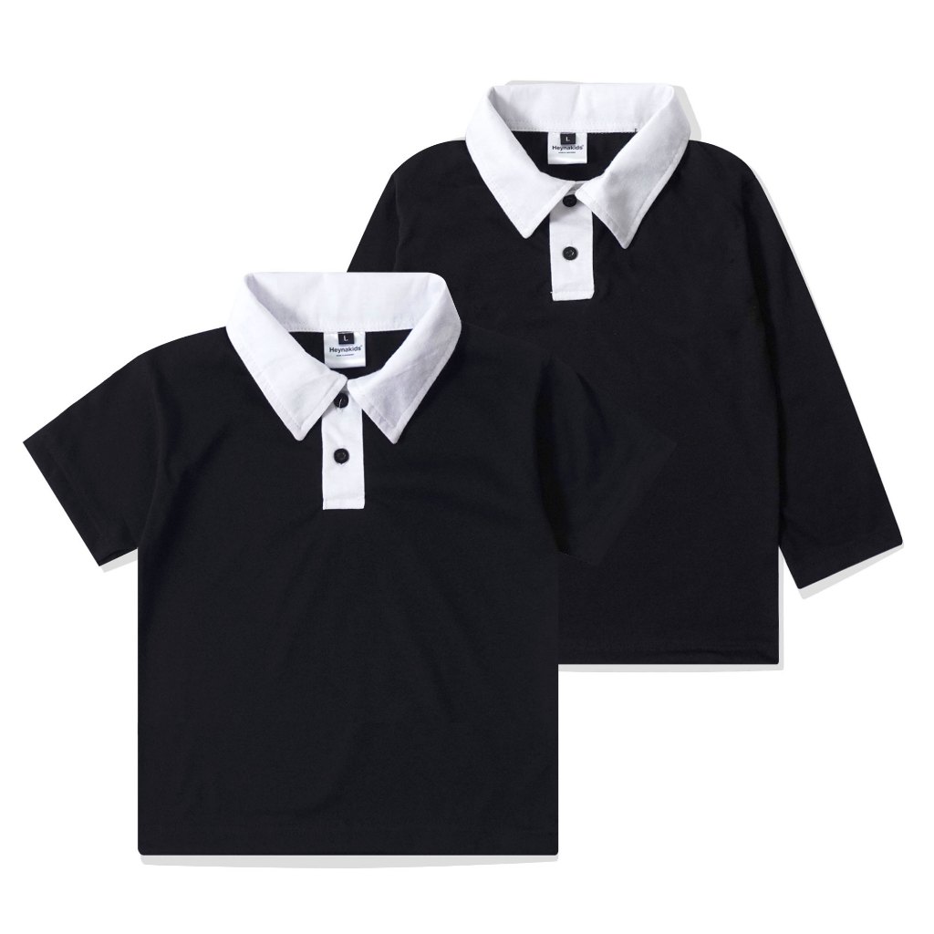 HEYNAKIDS Polo Rugby Shirt POLOS Black & white PANJANG PENDEK l Kaos Anak | POLO RUGBY POLOS