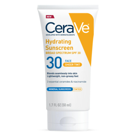 CeraVe Tinted Face Sunscreen SPF 30, Hydrating Mineral Sunscreen