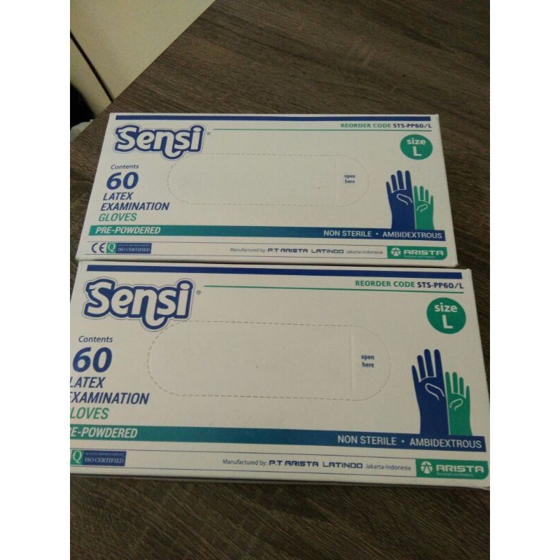 ECER PER PASANG (2 PC) Sensi Gloves L Sarung Tangan Karet Latex Medis - SIZE L
