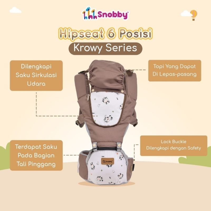 SNOBBY 6 Posisi Gendongan Hipseat bayi + Topi hipseat KROWY /hipseat sirkulasi bayi murah