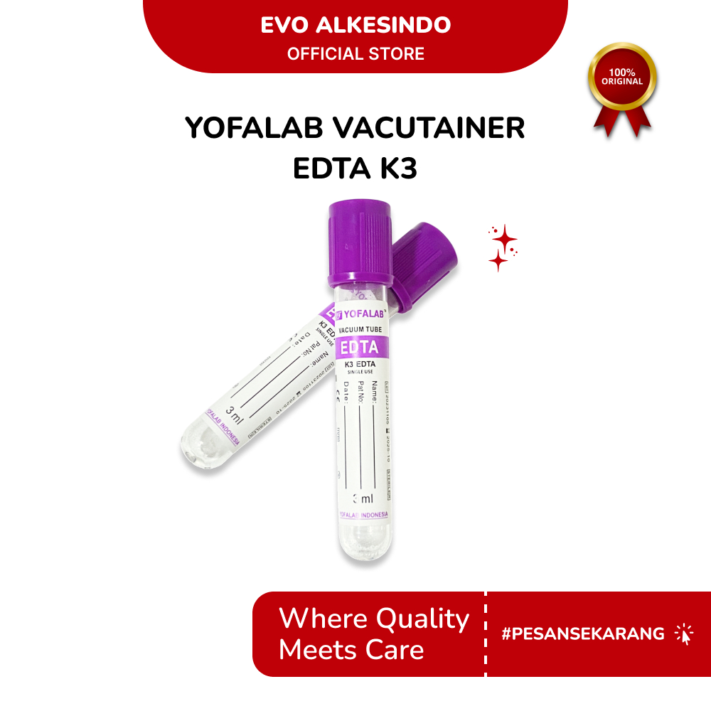 YOFALAB K3 EDTA Vacutaier | Tabung Vakum Sampel Darah dengan EDTA K3 2 ml, 3 ml