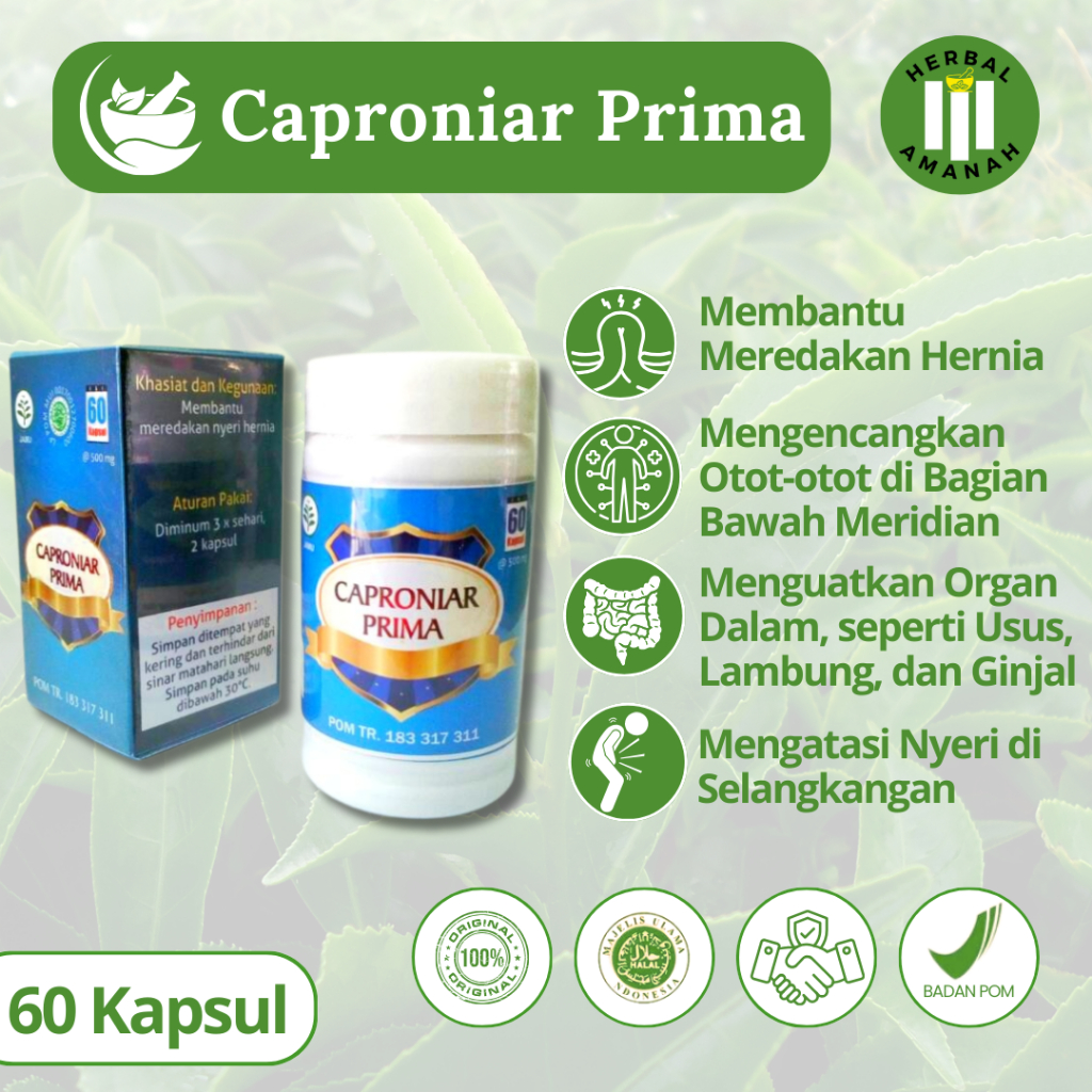 

CAPRONIAR PRIMA OBAT HERBAL HERNIA 1 BOTOL ISI 60 KAPSUL Mengobati Dan Meredakan Nyeri Hernia