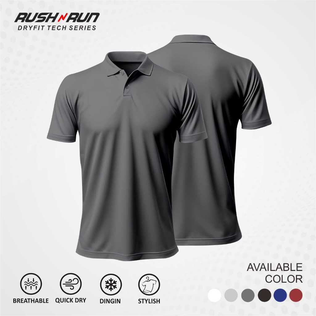 Rush n Run Baju Olahraga Kerah Polo Shirt Kaos Essentials Dry Fit Men Sport