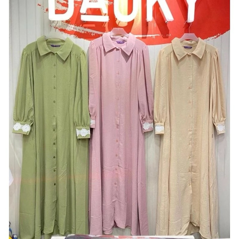 ELZATTA Gamis Crinkle Renda Al-Bukhari - Fashion Wanita Muslimah - Gamis Dress Panjang Polos Renda T