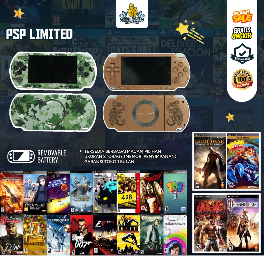 PSP Second Sony S1000 S2000 S3000 Limited Edition Full Game 16GB Garansi 1 Bulan