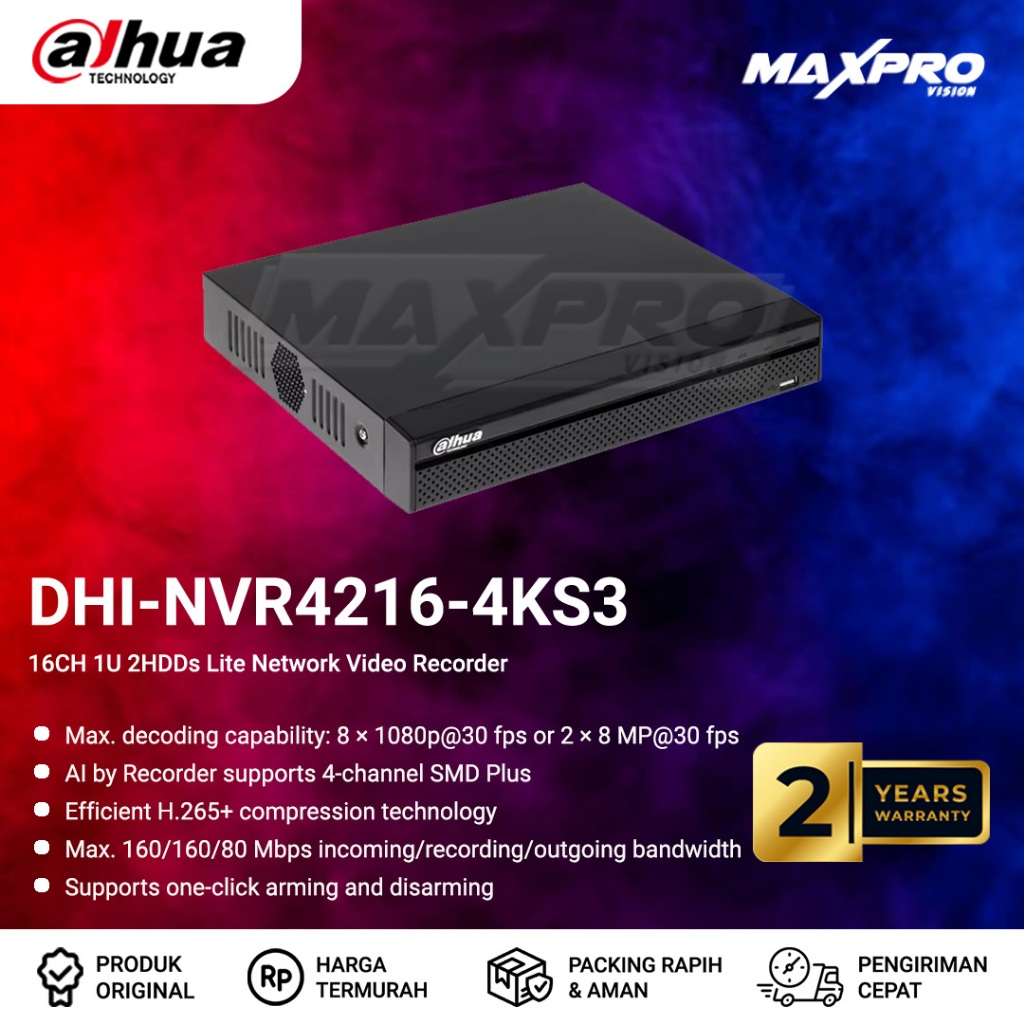 DHI-NVR4216-4KS3 - DAHUA NVR 16CH 2 SLOT HDD