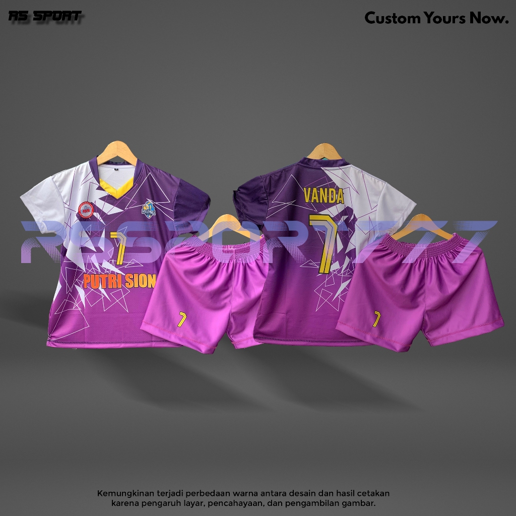 RS Sport Jersey Voli Cewek Putih Ungu Geometri