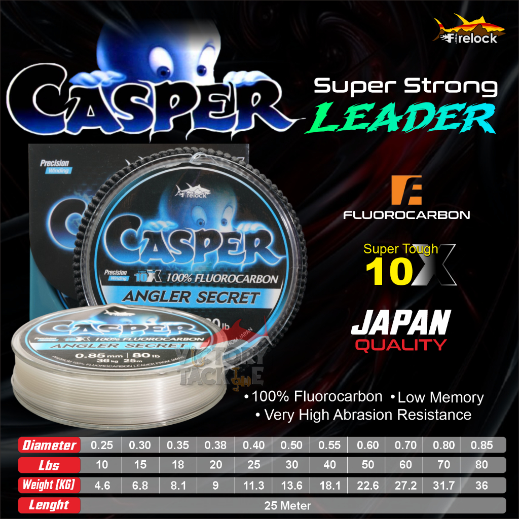 FIRELOCK CASPER PREMIUM 100% FLUOROCARBON LEADER 25 METER FROM JAPAN  SENAR PANCING LEADER RIPTIDE B