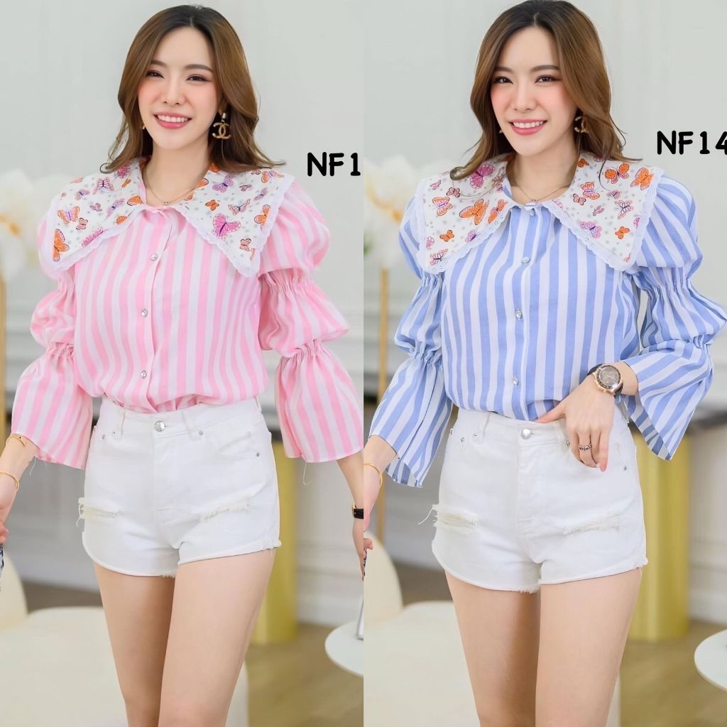 DAFASHION / Kemeja / Atasan / Blus Garis-Garis Wanita / Kemeja Import / Blus Kemeja  Kancing Import