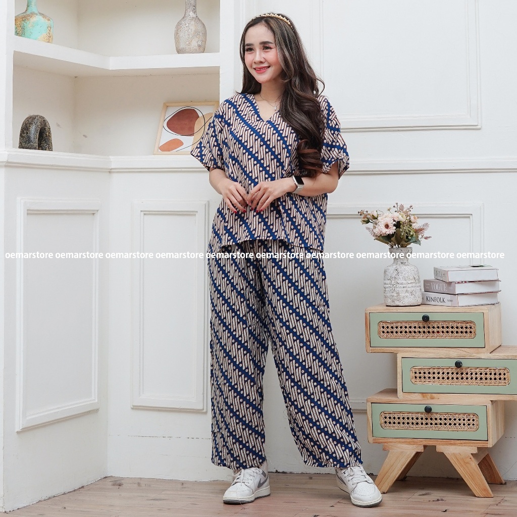 HEE SETELAN CELANA PANJANG KULOT MOTIF SENO SETELAN BATIK LD 120 CELANA KULOT