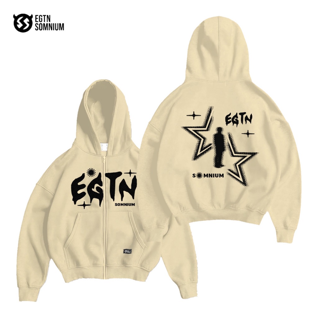Boxy Streetwear Hoodie Crop Stars Hoodie Zipper Boxy Starsy Puff Cream | Hoodie Crop Pria Distro Ter
