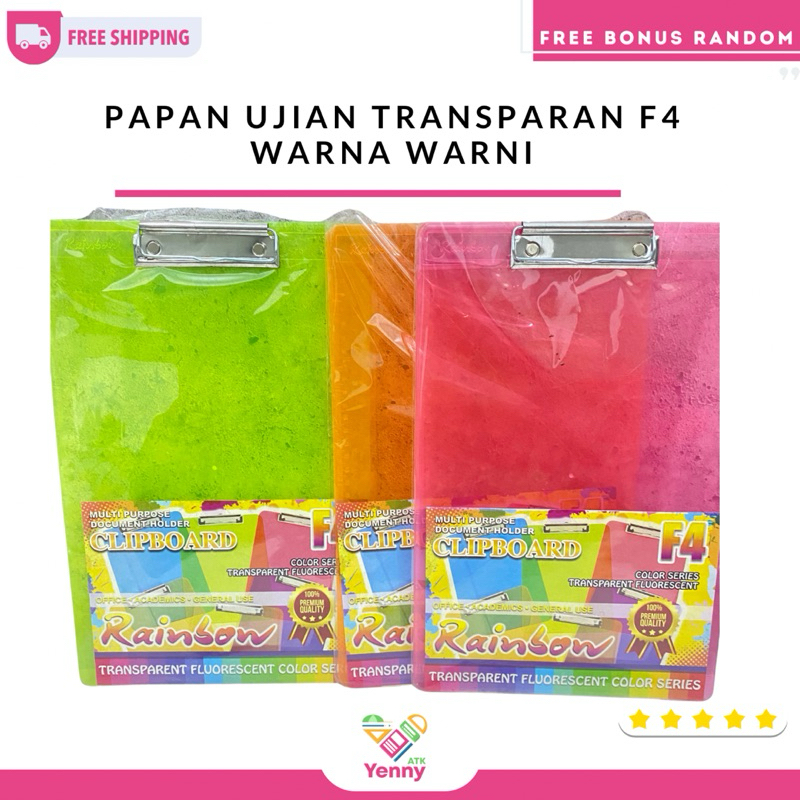 

Papan Ujian / Clipboard Transparan Ukuran F4 Warna Warni (PCS)