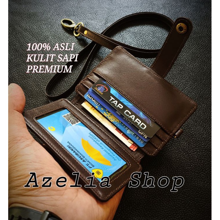 

Buruan Cek dompet kartu Lanyard kulit asli id card holdername tag kalung