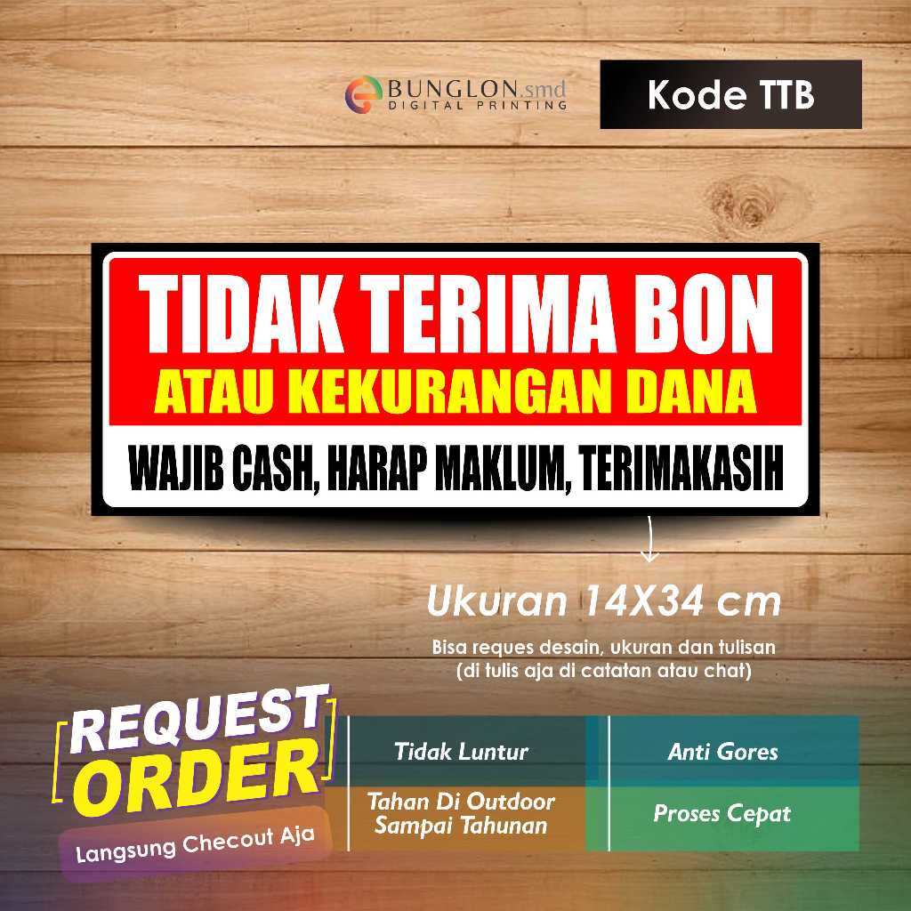 

STIKER TIDAK TERIMA BON ATAU KEKURANGAN DANA + LAMINASI KODE TTB MERAH PUTIH