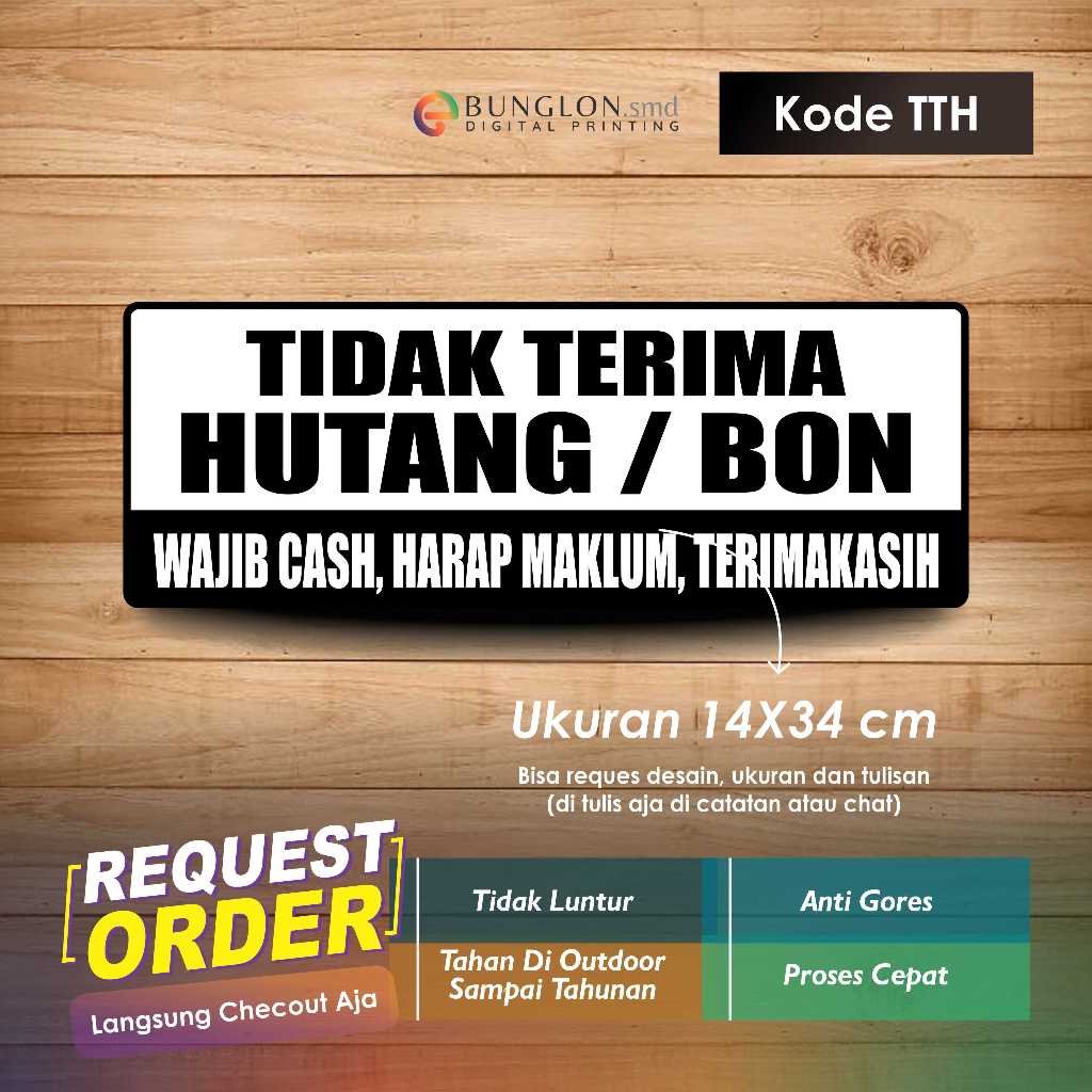 

STIKER TIDAK TERIMA HUTANG ATAU BON + LAMINASI KODE TTH PUTIH