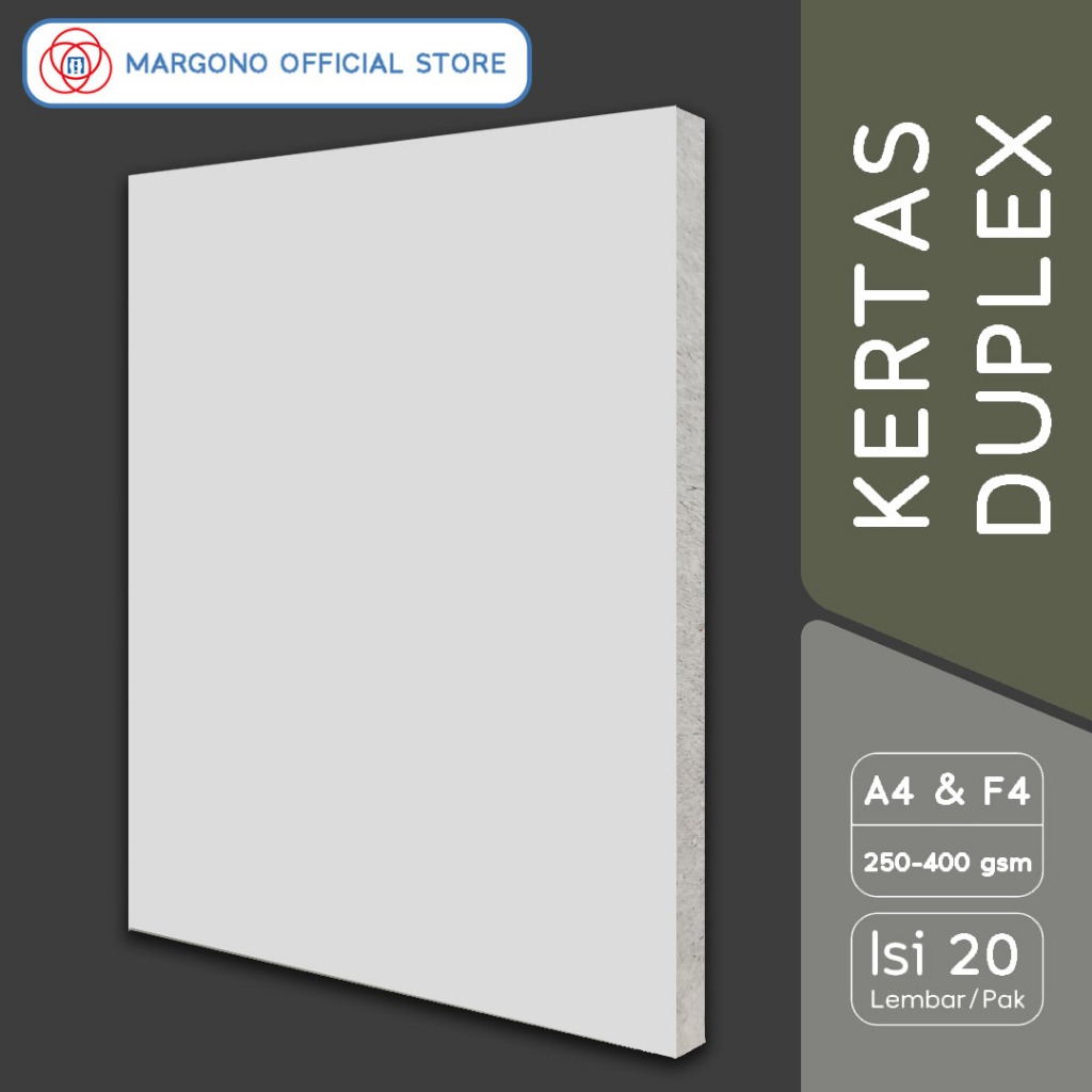 

Margono Kertas Duplex Tebal 250 / 310 / 350 / 400 gsm Ukuran A4 / F4 - 20 Lembar Duplek
