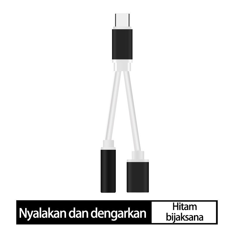 Otg Kabel Sambungan Spilitter Tipe C Ke Headset / Adapter Kabel Spilitter Type-c To Earphone/chager 