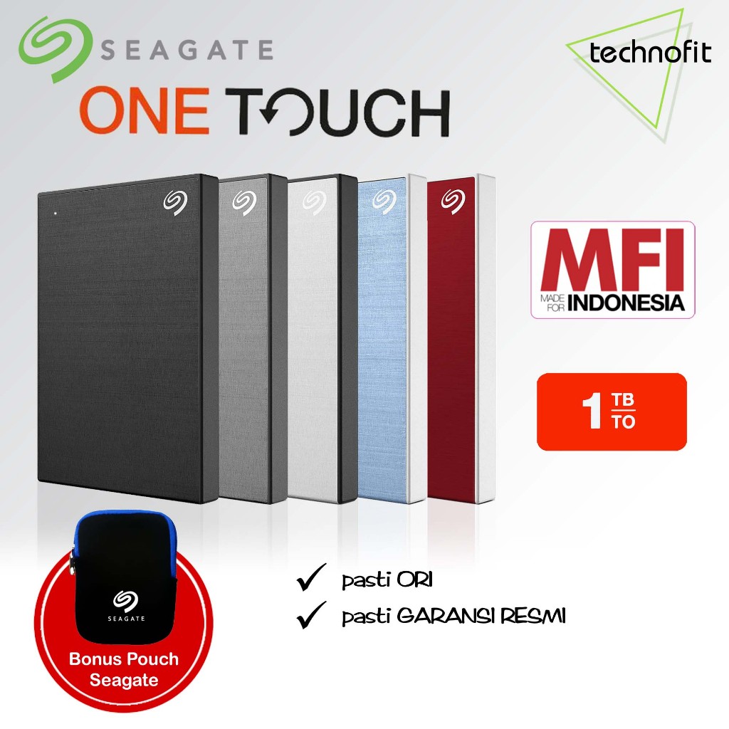 Seagate ONE TOUCH 1TB Harddisk Eksternal 2.5 Hardisk Portable Free Pouch Garansi Resmi Indonesia