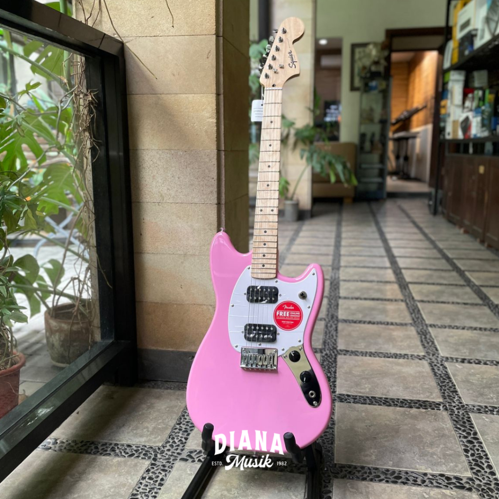 Gitar Elektrik Squier Sonic Mustang HH w/White Pickguard, Maple FB, Flash Pink