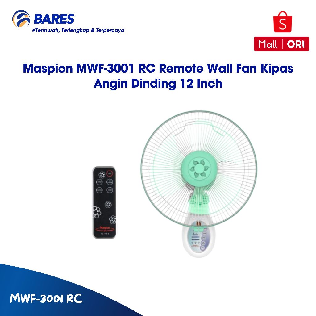 Maspion MWF-3001 RC Remote Wall Fan Kipas Angin Dinding 12 Inch