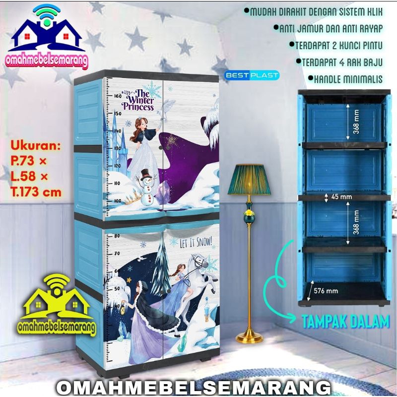 Lemari pakaian karakter anak 2 pintu plastik BESTPLAST BMC KIDS WINTER PRINCESS tempat rak baju