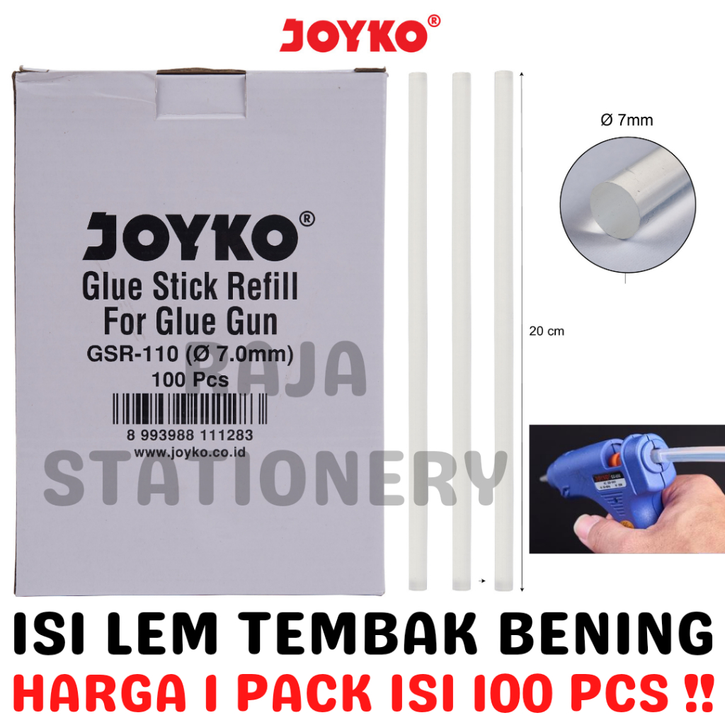 

JOYKO GLUE GUN REFILL KECIL 7MM TRANSPARENT SMALL ISI ULANG LEM TEMBAK KECIL BENING JOYKO TRANSPARAN BOX GSR-110 [100PCS]