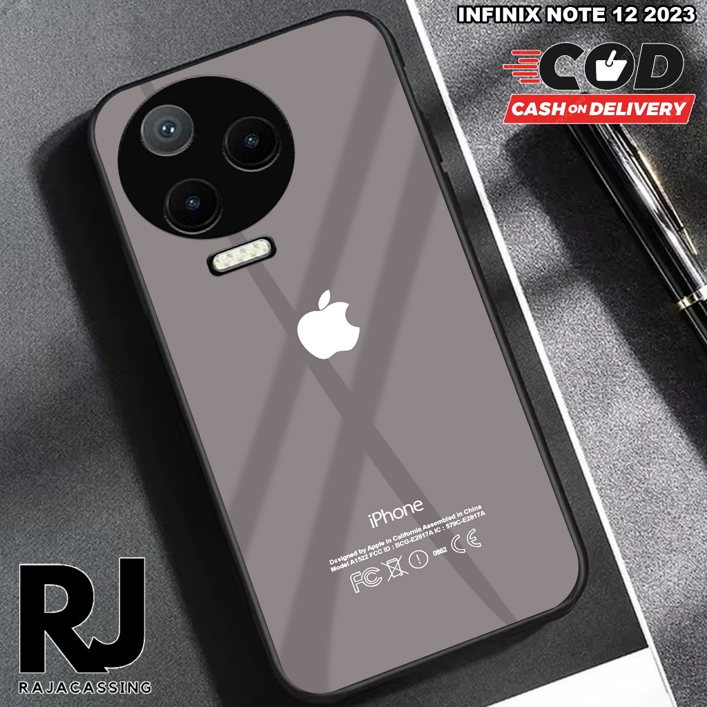 Softcase Glass Kaca INFINIX NOTE 12 2023 Terbaru Casing  Handphone Casing Motif Iphone - Pelindung H