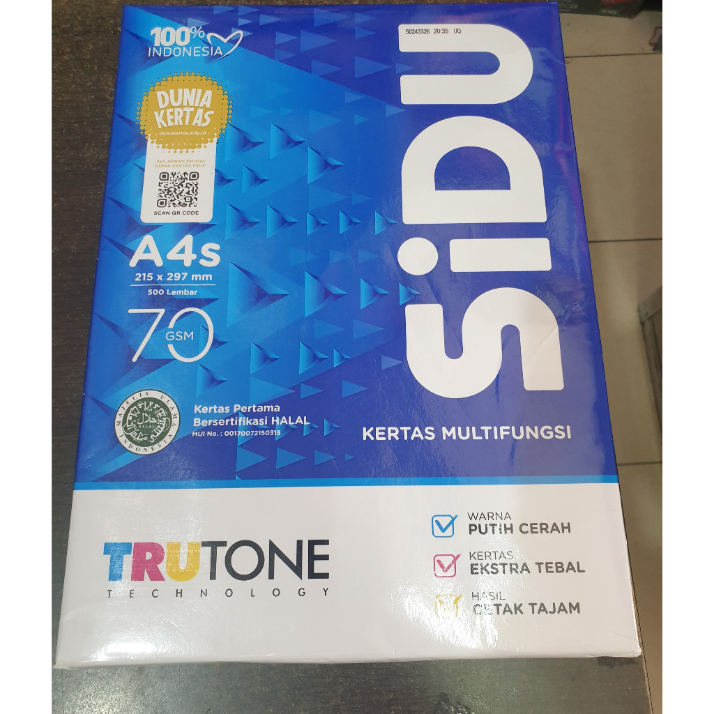 

KERTAS HVS SIDU A4S 70 GRAM SD 1 RIM 215 x 297 mm