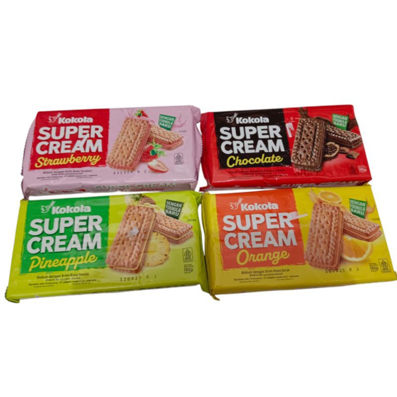 

Kokola super cream biskuit dengan krim180gr Varian Orange Pineapple Strawberry Chocolate