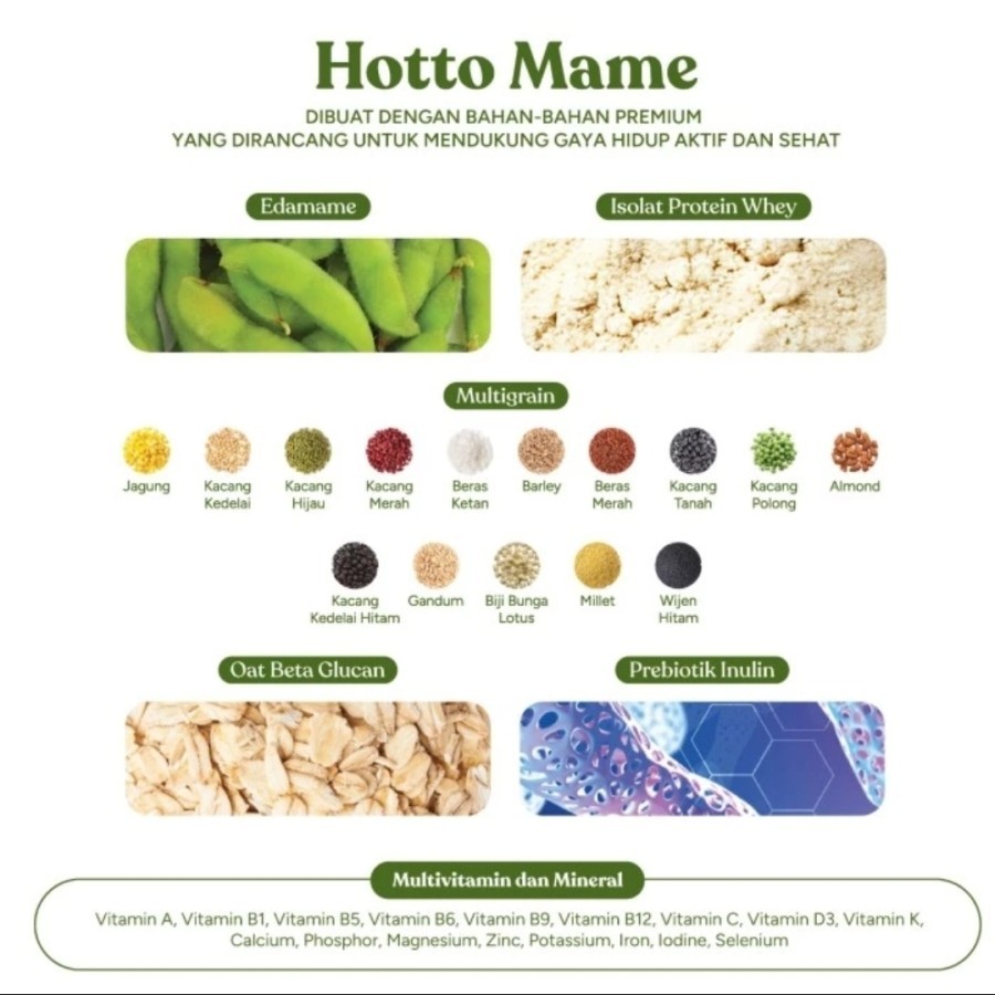 

HOTTO MAME EDAMAME 1 Pouch isi 12 Sachet Multgrain Protein Whey Isolate Makanan Diet Sehat Asam Lambung