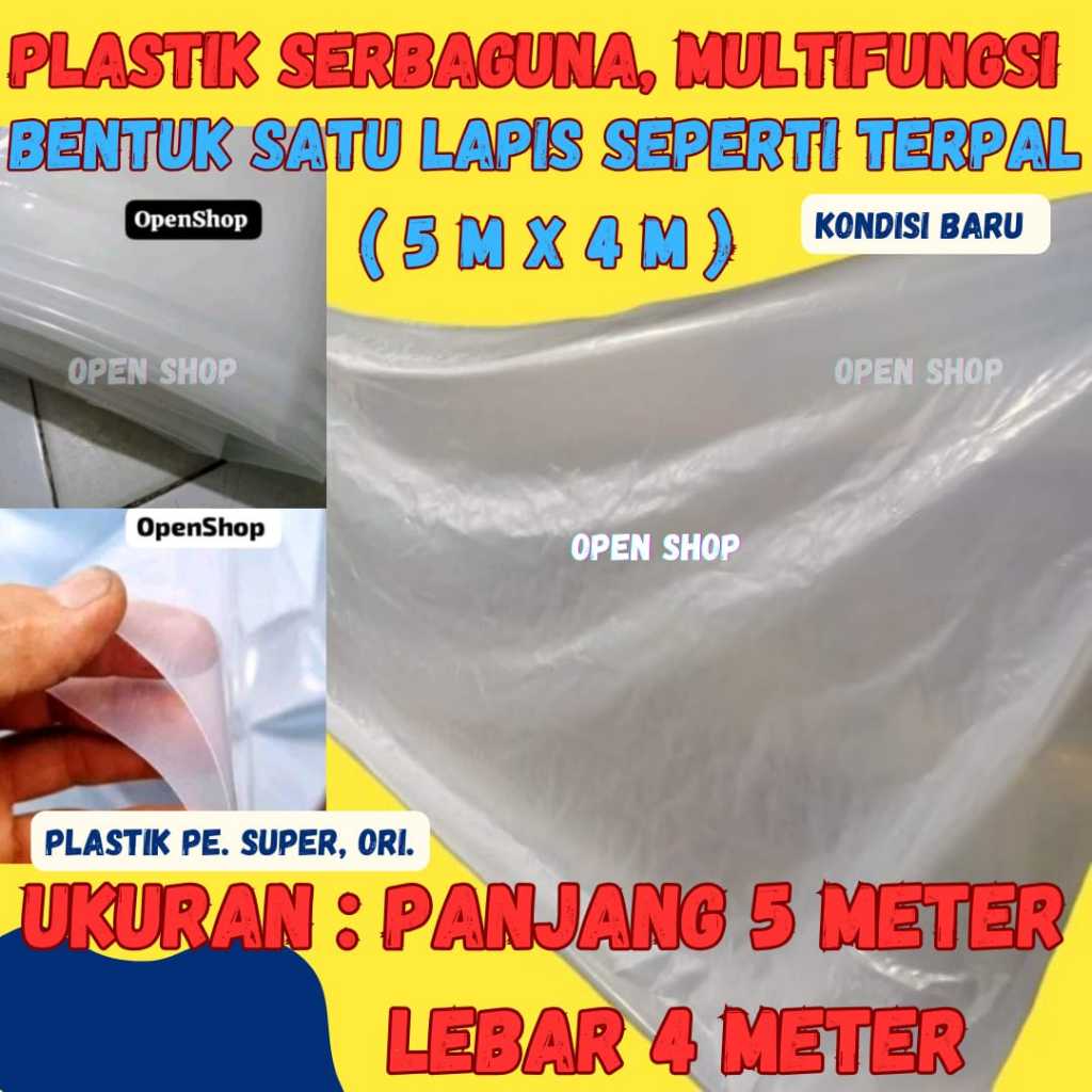 5m x 4m. Plastik Kolam Ikan, Atap,Green house,Hidroponik,Budidaya, PenutupPelindung Barang,Serbaguna