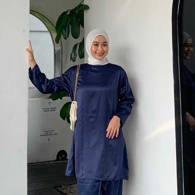 (COD) tunik atasan wanita inner satin polos