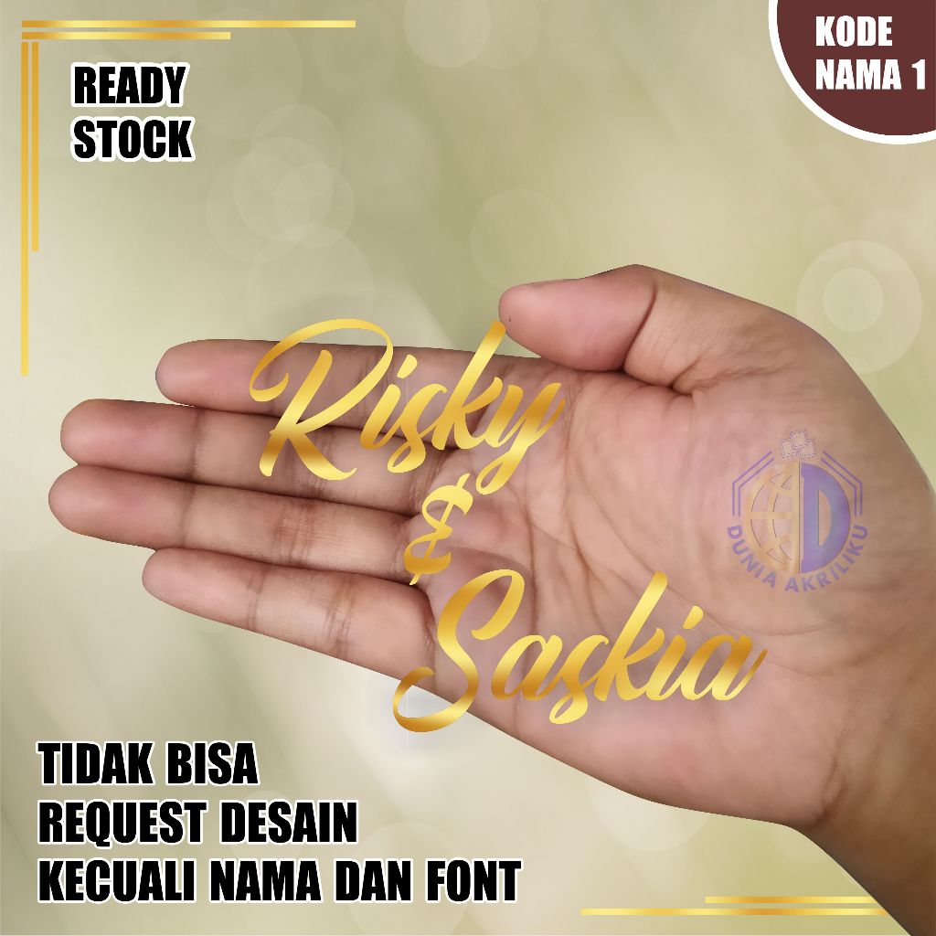 Sepasang Nama Akrilik Mirror Gold Cutting Letter Mirror Gold Chipboard Akrilik Dekorasi Mahar Rustic