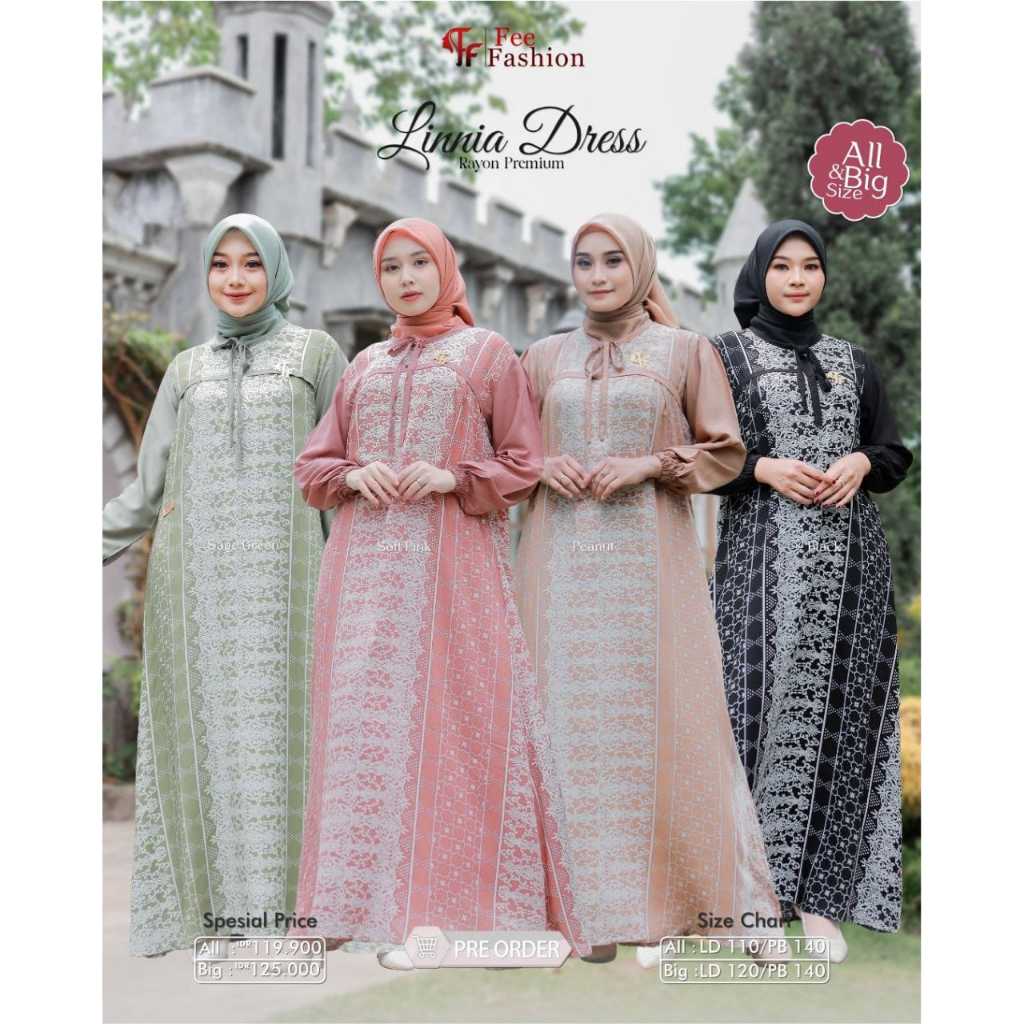 Gamis Dewasa Linnia Dress Fee Fashion Rayon All Size