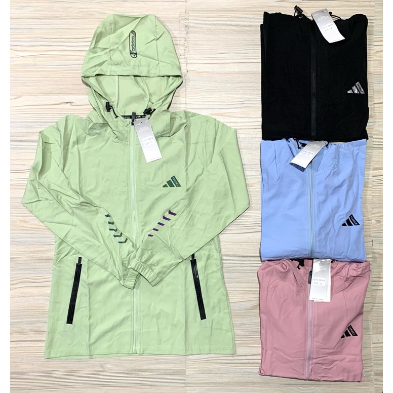 KODE B54V JAKET MICRO ADIDAS WANITA LADIES LENGAN PANJANG TOPI KUPLUK IMPORT RUNNING HIJAU MUDA HITA
