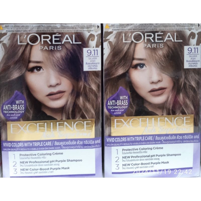 Loreal  Excellence silver ash 9.11|cat  rambut loreal  | hair color silver ash 9.11 original.