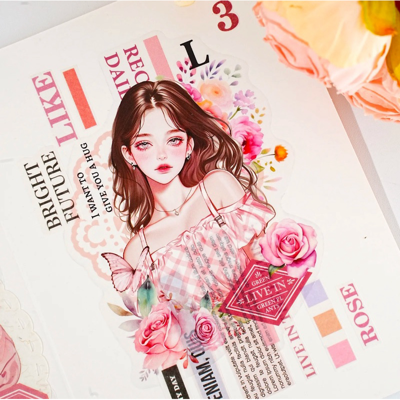 

Large PET Sticker Pack Flower Shadow Girl Series Journal Scrapbook DIY Stiker Jurnal Kit