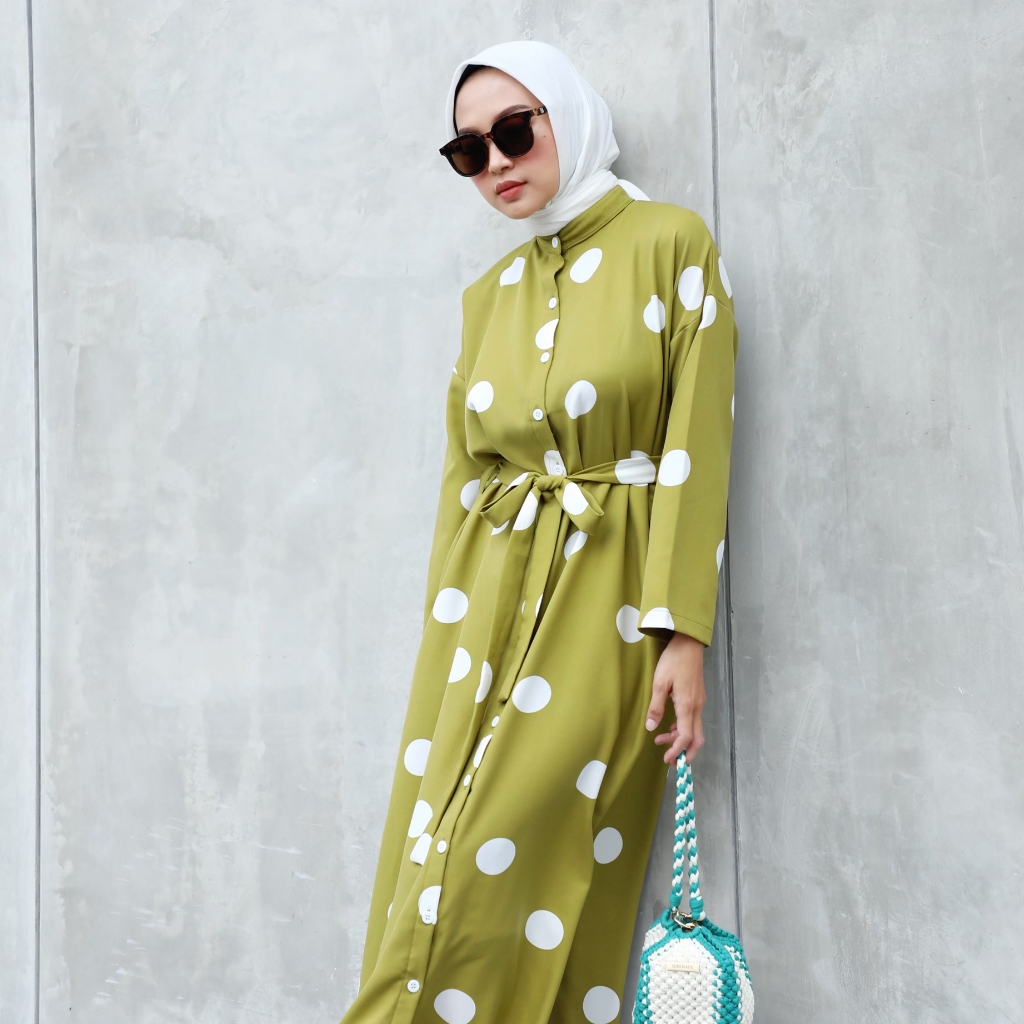 ANSAYAMODEST ANNABELLE dress gamis Hijau motif Polkadot